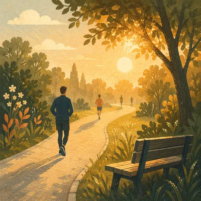 Golden Sunrise Jogging Path in Quiet Park