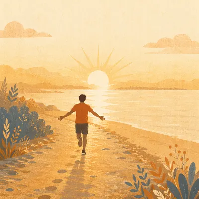 Sunrise Runner on Peaceful Shore Path