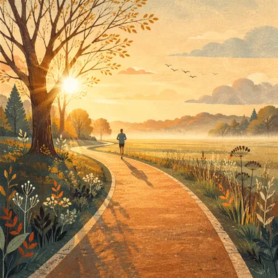 Golden Sunrise Jogging Path in Countryside