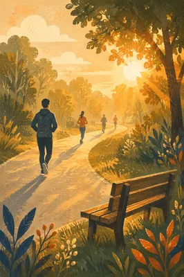 Golden Sunrise Jogging Path in Quiet Park
