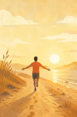 Golden Sunrise Runner on Coastal Jogging Path