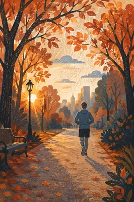 Sunrise Jogging Path in Autumn Park