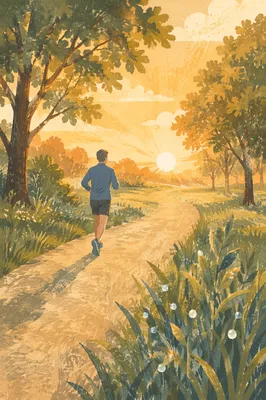 Sunrise Runner on Quiet Forest Path