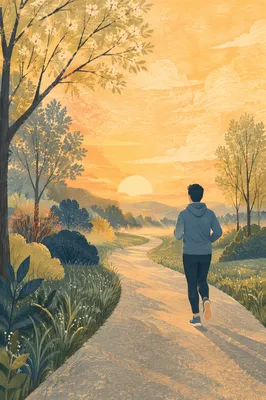 Sunrise Jogging Path with Golden Light