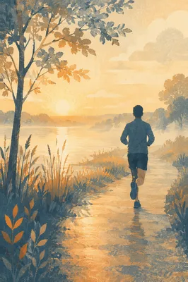 Sunrise Lakeside Jogging Path in Golden Light