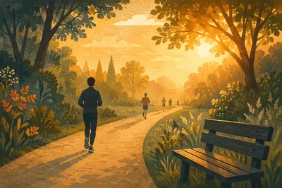 Golden Sunrise Jogging Path in Quiet Park