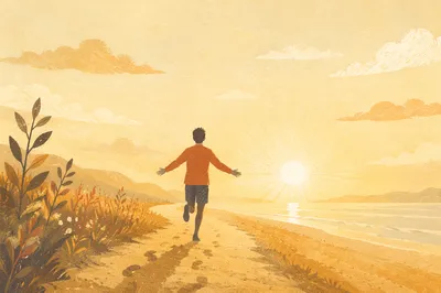 Golden Sunrise Runner on Coastal Jogging Path