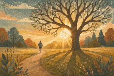 Golden Sunrise Jogging Path with Lone Runner