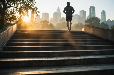 Sunrise Stair Workout in Urban Park