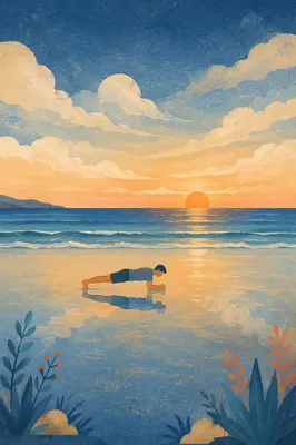 Sunrise Beach Plank Wellness Silhouette