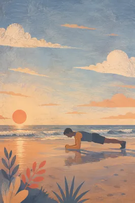 Sunrise Beach Plank Fitness Silhouette