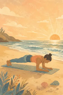 Beach Sunrise Plank in Calm Morning Light