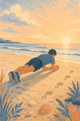 Sunrise Beach Plank in Calm Dawn