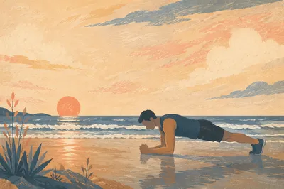 Beach Sunrise Plank Fitness Silhouette