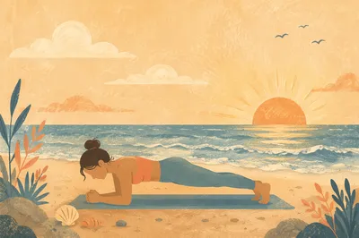 Sunrise Beach Plank Fitness Scene