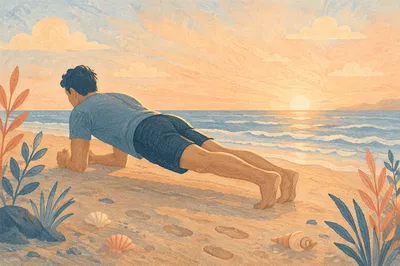 Sunrise Beach Plank Workout in Folk Art