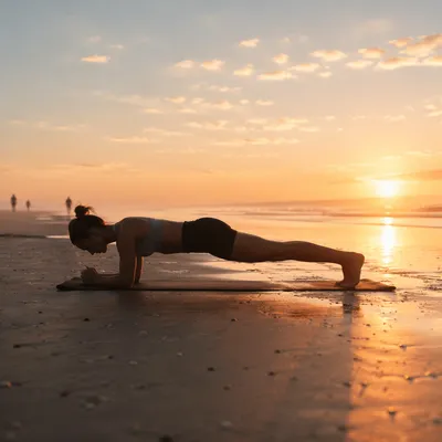 Sunrise Beach Plank Fitness Silhouette