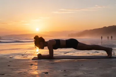 Sunrise Beach Plank Workout Silhouette