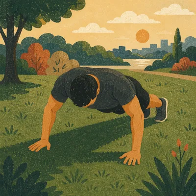 Morning Park Push-Up Fitness Practice