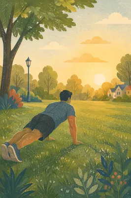 Morning Push Ups on Park Grass