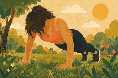 Outdoor Push-Up Workout on Sunny Grass