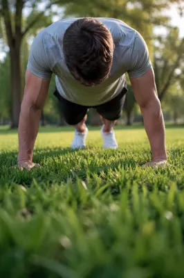 Outdoor Push-Up Workout on Green Grass