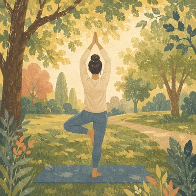 Morning Yoga Tree Pose in Green Park