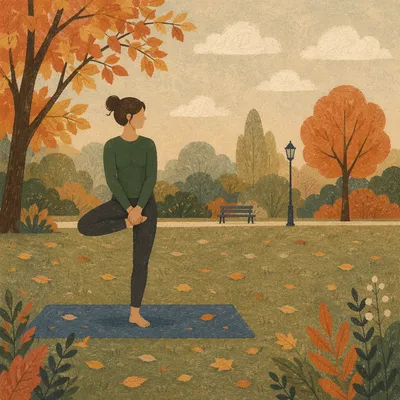 Autumn Park Yoga Tree Pose Meditation