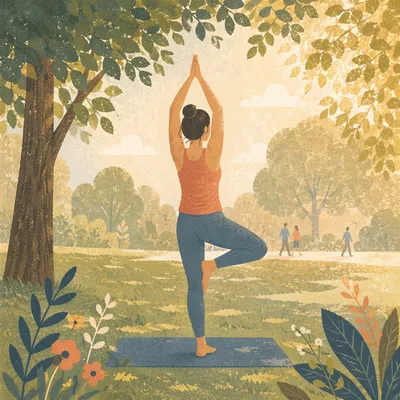 Peaceful Morning Yoga Tree Pose in Park