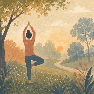 Sunrise Tree Pose in Peaceful Park