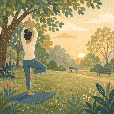 Morning Tree Pose in Quiet Park