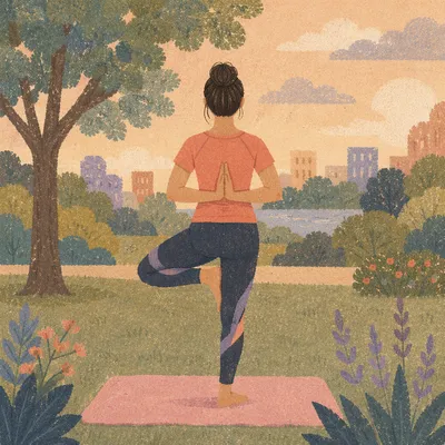 Tree Pose Yoga in Peaceful Park