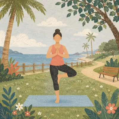 Peaceful Tree Pose Yoga in Coastal Park