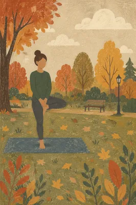 Autumn Park Yoga Tree Pose Meditation