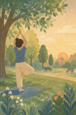 Morning Tree Pose in Peaceful Park