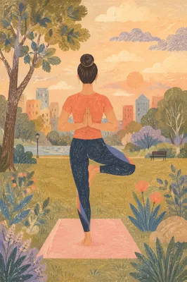 Peaceful Tree Pose in Evening Park