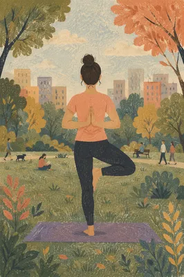 Tree Pose Yoga in Autumn Park
