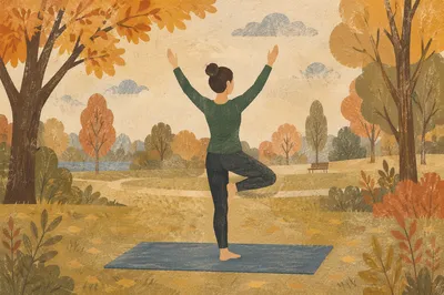 Mindful Tree Pose in Autumn Park