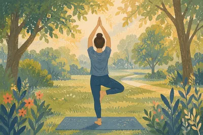 Morning Yoga Tree Pose in Green Park