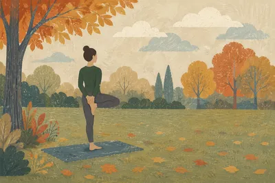 Autumn Park Yoga Tree Pose Meditation