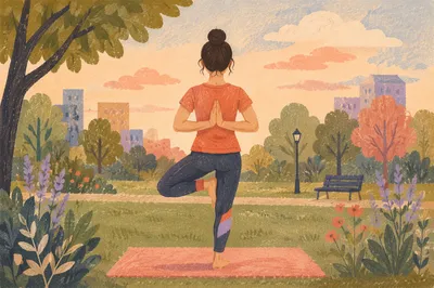 Tree Pose Yoga in Quiet Park