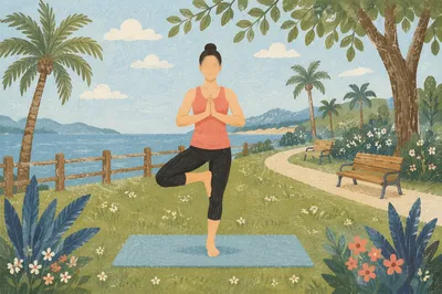 Peaceful Tree Pose in Coastal Park