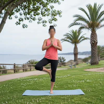 Peaceful Tree Pose in Coastal Park