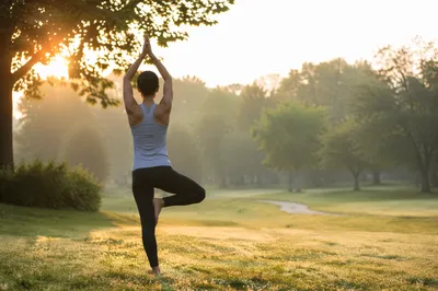 Sunrise Tree Pose in Quiet Park