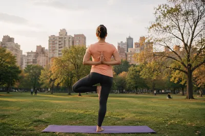 Yoga Tree Pose in City Park