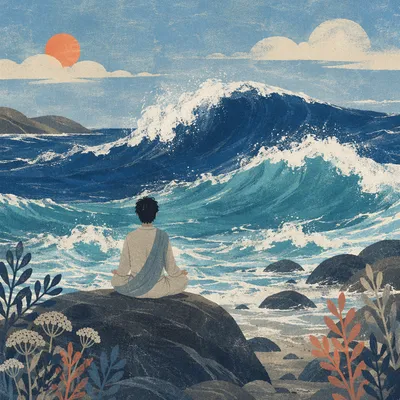Ocean Wave Meditation on Coastal Rock