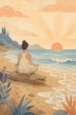 Seated Meditation by Ocean Waves at Sunrise