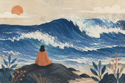 Ocean Wave Meditation on Coastal Rock