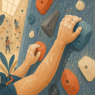 Climber Hands Gripping Indoor Rock Wall