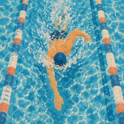 Overhead Swimmer in Turquoise Lap Pool